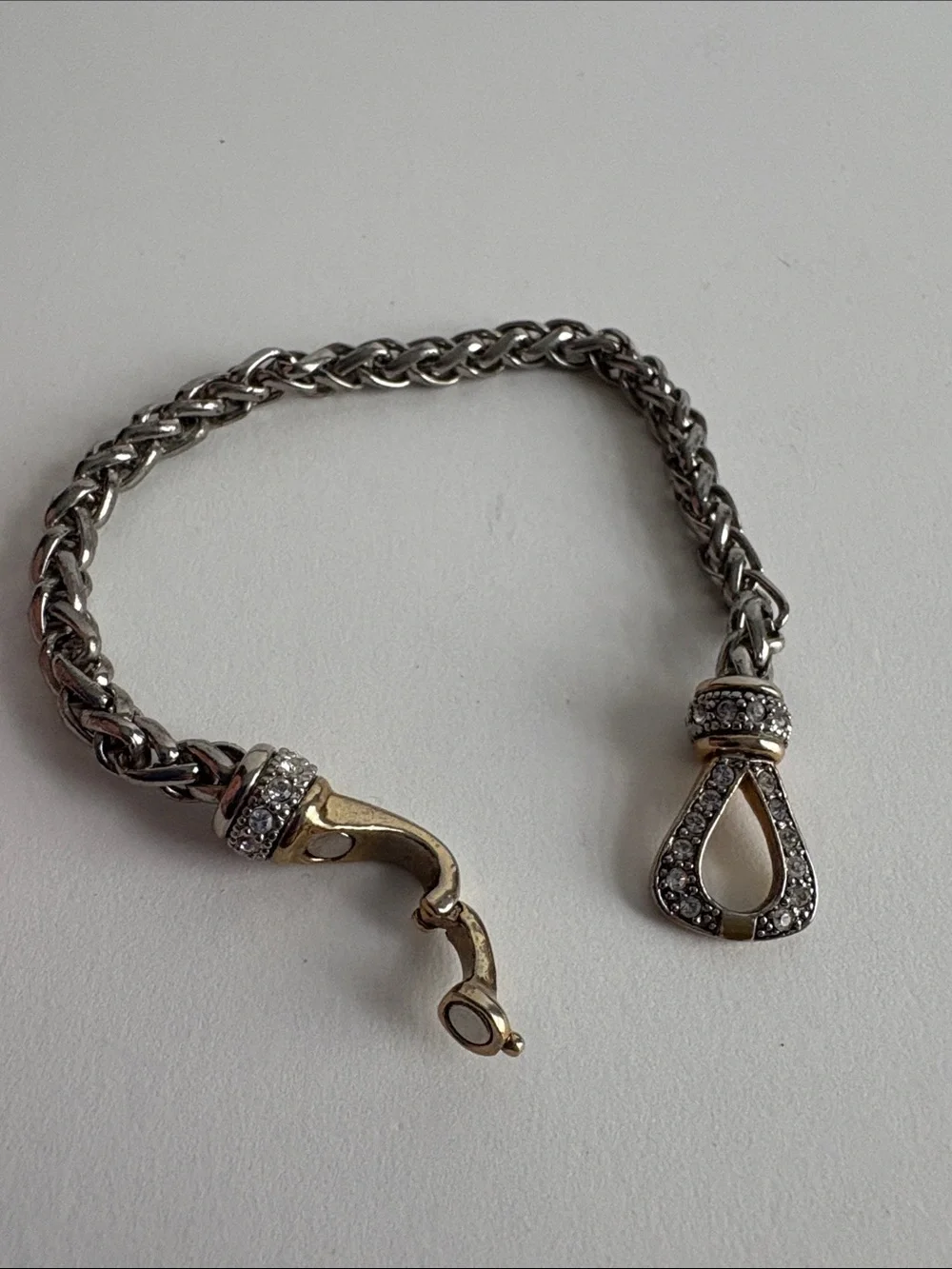 Two Tone Pave Link Bracelet Silver Gold Crystal Statement Jewelry